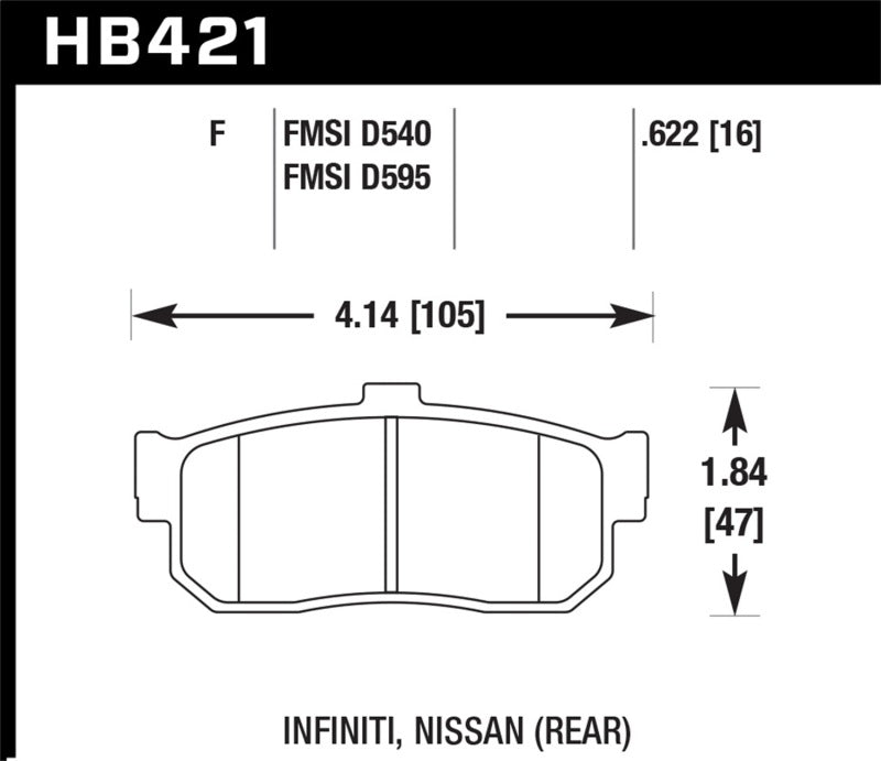 Hawk 92-98 Maxima / 93-01 Altima / 00 Infiniti I30 / 91-96 G20 / 99-01 G20 HPS Street Rear Brake Pad