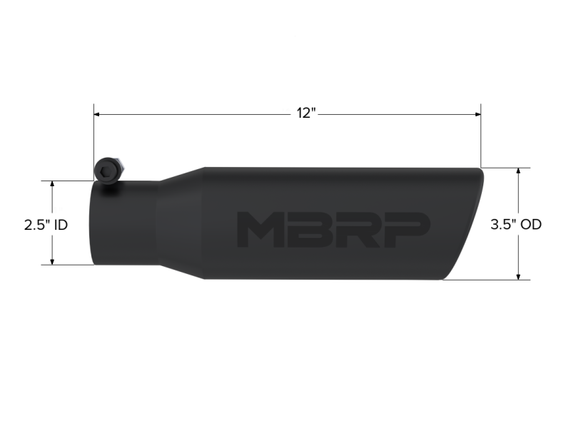 MBRP Universal Tip 3in O.D. Angled Rolled End 2 inlet 12 length - Black Finish