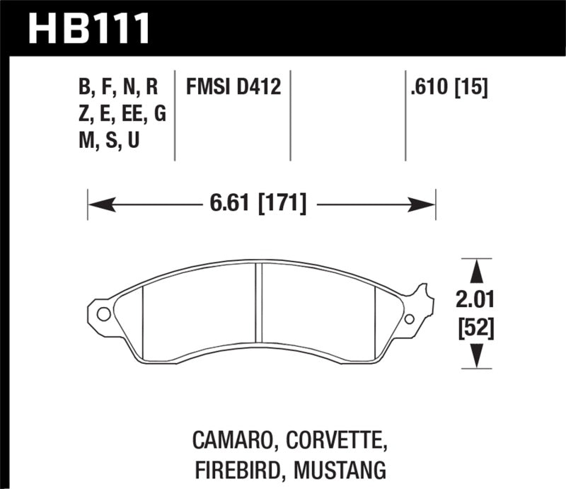 Hawk 94-04 Mustang Cobra / 88-95 Corvette 5.7L / 88-92 Camaro w/ Hvy Duty Brakes Front HPS Street Br