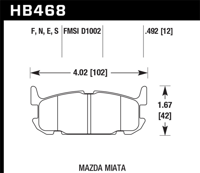 Hawk 03-05 Miata w/ Sport Suspension Blue 9012 Race Rear Brake Pads D1002